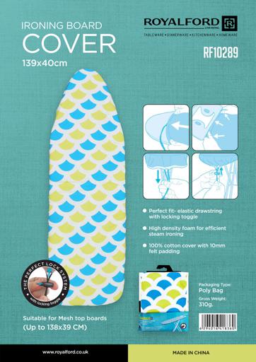 display image 10 for product Ironing Board Cover, 139x40cm, RF10289 - Durable Heat Resistant Cotton Cover With 10mm Felt Padding for Large Size, Foldable Design, Non Slip Feet