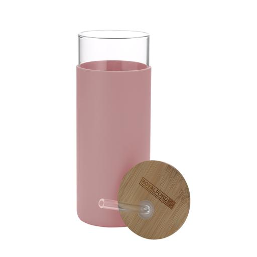 Glass Tumbler with Silicone Sleeve and Bamboo Lid and Handle, Pink Water  Bottle