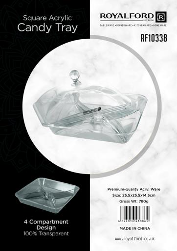 display image 8 for product Square Acrylic Candy Tray, 4 Compartment Design, RF10338 | Beautiful Centerpiece with Transparent Lid | Appetizers Food Tray for Dried Fruits, Nuts, Candies, Salad