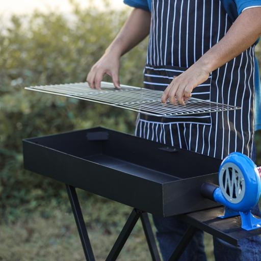 display image 1 for product Barbecue Grill Stand with Blower, RF10354 - Foldable Barbecue Charcoal Grill, Folding Tabletop Kabab Smoker Grill for Outdoor Camping, Durable Iron