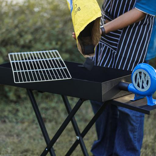 display image 2 for product Barbecue Grill Stand with Blower, RF10354 - Foldable Barbecue Charcoal Grill, Folding Tabletop Kabab Smoker Grill for Outdoor Camping, Durable Iron