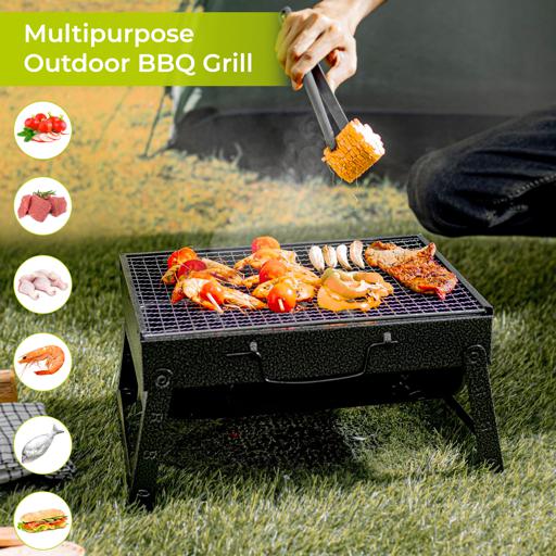 display image 8 for product Barbecue Stand with Grill, RF10357 - Foldable Barbecue Charcoal Grill, Folding Tabletop Kabab Smoker Grill for Outdoor Camping, Durable Iron