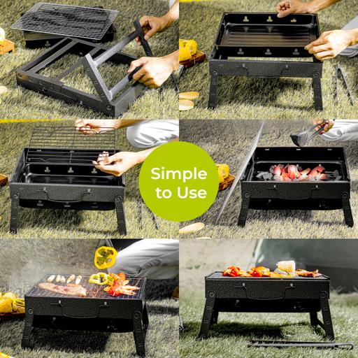 display image 11 for product Barbecue Stand with Grill, RF10357 - Foldable Barbecue Charcoal Grill, Folding Tabletop Kabab Smoker Grill for Outdoor Camping, Durable Iron