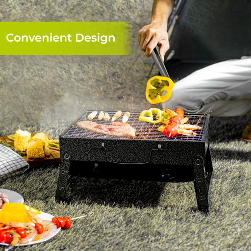 display image 7 for product Barbecue Stand with Grill, RF10357 - Foldable Barbecue Charcoal Grill, Folding Tabletop Kabab Smoker Grill for Outdoor Camping, Durable Iron