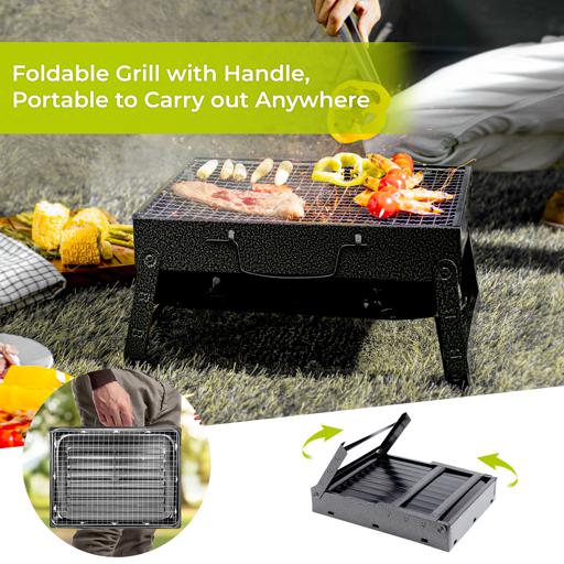 display image 13 for product Barbecue Stand with Grill, RF10357 - Foldable Barbecue Charcoal Grill, Folding Tabletop Kabab Smoker Grill for Outdoor Camping, Durable Iron