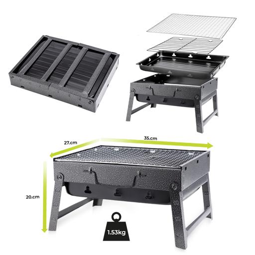 display image 19 for product Barbecue Stand with Grill, RF10357 - Foldable Barbecue Charcoal Grill, Folding Tabletop Kabab Smoker Grill for Outdoor Camping, Durable Iron