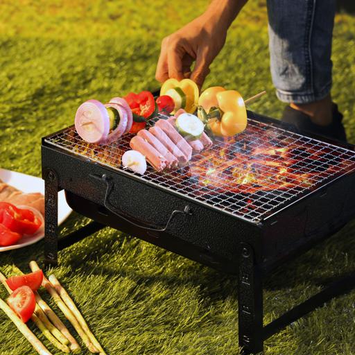 display image 4 for product Barbecue Stand with Grill, RF10357 - Foldable Barbecue Charcoal Grill, Folding Tabletop Kabab Smoker Grill for Outdoor Camping, Durable Iron