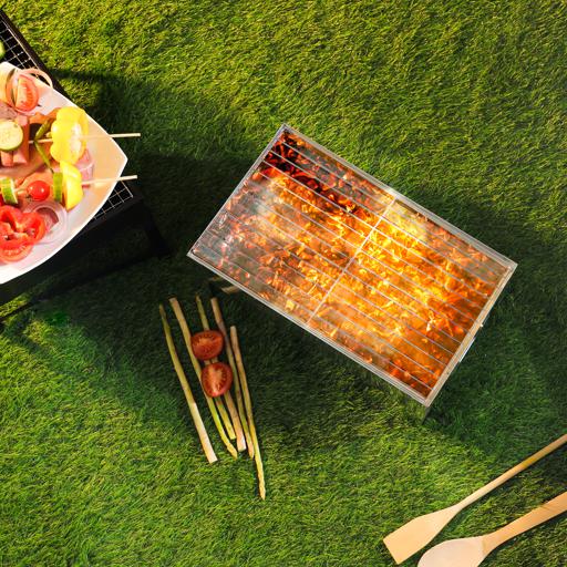 display image 4 for product Barbeque Stand with Grill, Iron Construction, RF10364 - Charcoal Grill, Premium-Quality Material, Folding Tabletop Kabab Smoker Grill for Outdoor Camping