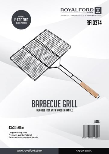 display image 15 for product Barbeque Grill Chromium Plated Iron RF10374 - Wooden Handle, Folding Portable BBQ Grill Basket for Fish Vegetables Shrimp, Larger Grilling Area