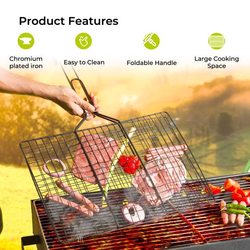 Stainless Steel BBQ Grill Folding Grilling Basket Home Barbecue