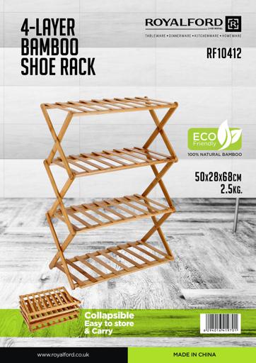 4 Shelf sold Shoe Rack Tier Natural Bamboo Wo