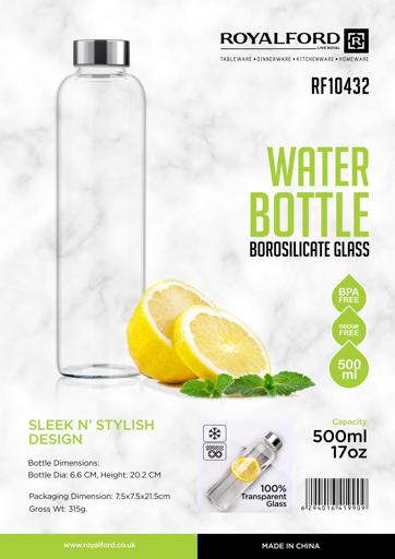 display image 12 for product Water Bottle, 500ml Borosilicate Glass Bottle, RF10432 | BPA-Free Portable & Leak-Resistant Bottle | Ideal for School, Home, Office, Travel, Sport, Gym, Etc