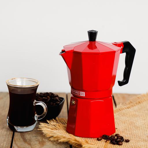 Coffee Maker Coffee Percolator 150ml 3 Cups Aluminum Coffee Pot Percolator Italian Cafetiere Household Moka Coffee Tea Maker, Red