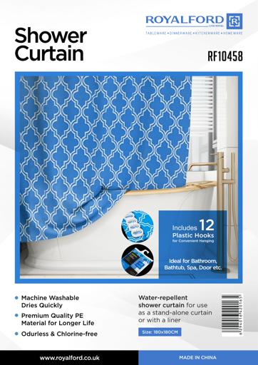 display image 4 for product Shower Curtain, Water Repellent Fabric, RF10458 | Odourless and Chlorine Free Bathroom Decor with Hooks | Multi-Purpose | Ideal for Home, Guest Room, Hotel Bathroom