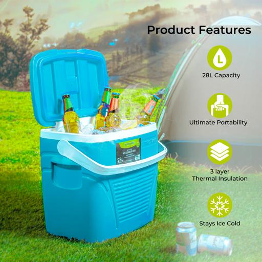 display image 9 for product Insulated Ice Cooler Box, 28L Portable Ice Chest, RF10481 | 3 Layer PP-PU-HDPE | Premium Quality Polymer | Thermal Insulation | Camping Cooler Ice Box for BBQs, Outdoor Activities