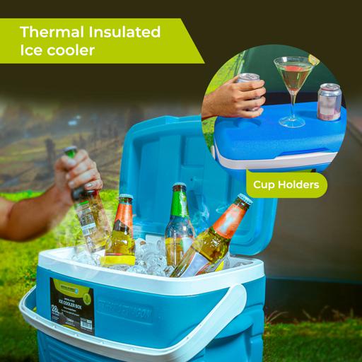 display image 8 for product Insulated Ice Cooler Box, 28L Portable Ice Chest, RF10481 | 3 Layer PP-PU-HDPE | Premium Quality Polymer | Thermal Insulation | Camping Cooler Ice Box for BBQs, Outdoor Activities