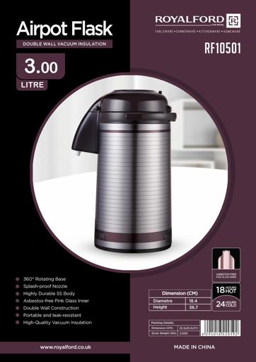 display image 15 for product Airpot Flask, Double Wall Vacuum Insulation, RF10501 | Asbestos-Free Glass Inner | 360° Rotating Base; Splash-Proof Nozzle | Portable And Leak-Resistant | Keep Drinks Hot Or Cold for Hours