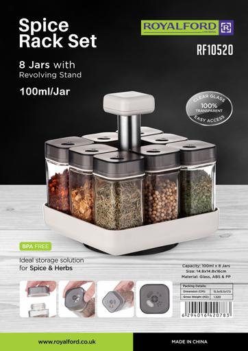 display image 12 for product Spice Rack Set, 8 Jars with Revolving Stand, RF10520 | 8-in-1 Masala Rack Set/ Condiment Set/ Spice Container | Store Spices, Salt, Sugar, Coffee Powder, Etc