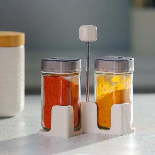 Set of 3 Glass Spice Jars Seasoning Canister Set Salt Sugar Spice