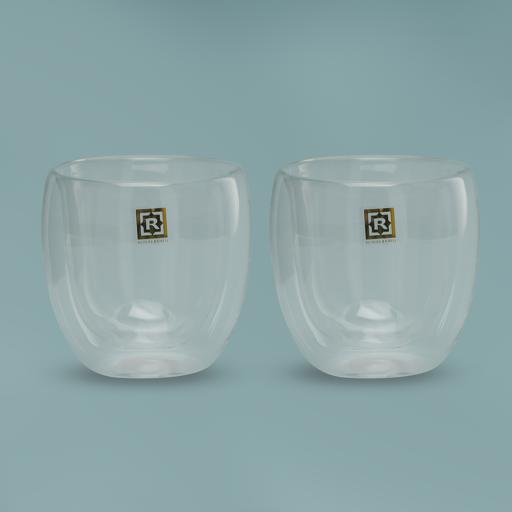 250ml Double Wall Glass Espresso Cups With Dish And Spoon Heat