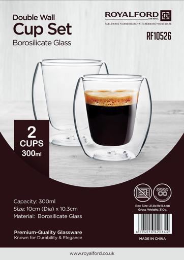 Borosilicate Glass Double Wall Wide Tea Cup-300 ML, Set of 6 pcs