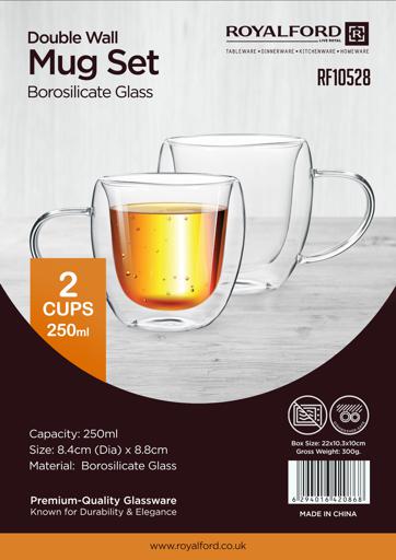 2PCS Double Walled Glass Coffee Mugs with Handle, Insulated Layer Large Cup  for Tea Beer Cappuccino