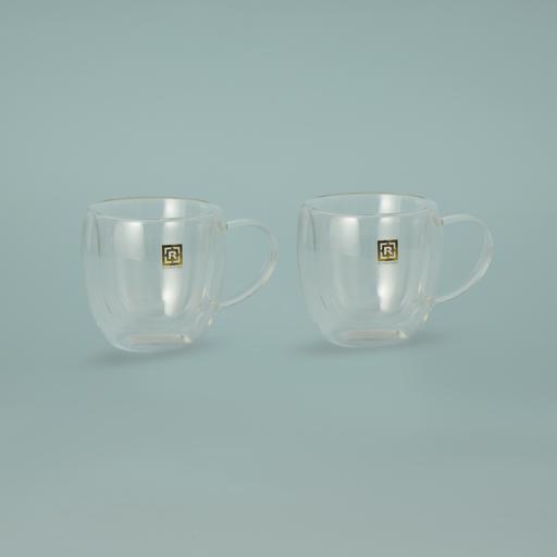 High Borosilicate Double Wall Glass Cup with Handle 250ml Transparent Glass Coffee  Mug 2pcs/Set