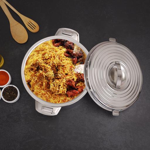 display image 3 for product Hilux Double Wall Stainless Steel Hot Pot, 3500ML, RF10534 | Firm Twist Lock | Strong Handles with Heavy-Duty Rivets | Steel Serving Pot, Steel Chapati Storage Box, Roti Serving Pot