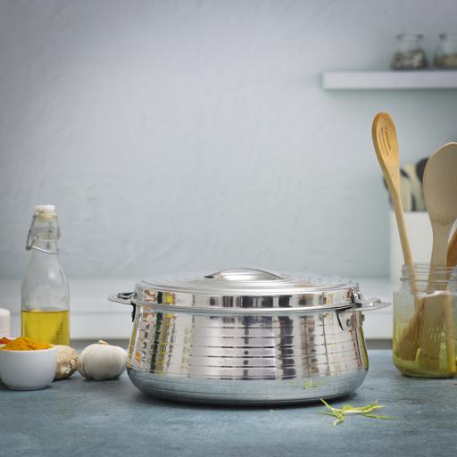 display image 2 for product Hilux Double Wall Stainless Steel Hot Pot, 3500ML, RF10534 | Firm Twist Lock | Strong Handles with Heavy-Duty Rivets | Steel Serving Pot, Steel Chapati Storage Box, Roti Serving Pot