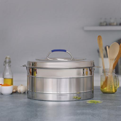 display image 2 for product Delta Double Wall Stainless Steel Hot Pot, RF10548 | Firm Twist Lock | Strong Handles With Heavy-Duty Rivets | Steel Serving Pot, Steel Chapati Storage Box, Roti Serving Pot, Chapati Dabba