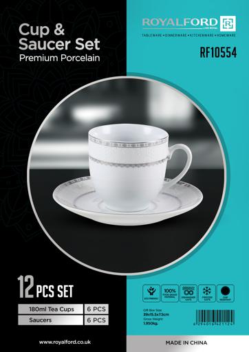 6 x RED 12oz Cup & Saucer