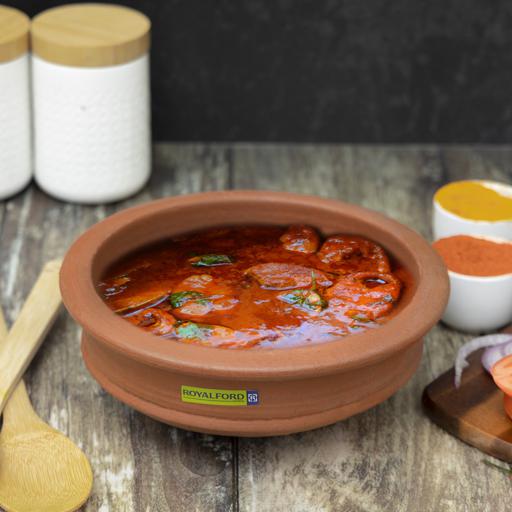 display image 2 for product Flat Fish Curry Pot, Handmade Natural Clay Pot, RF10575 | Can be used on Gas Stove or Open Fire | Earthen Handi/ Mitti Ke Bartan/ Clay Pot for Cooking & Serving