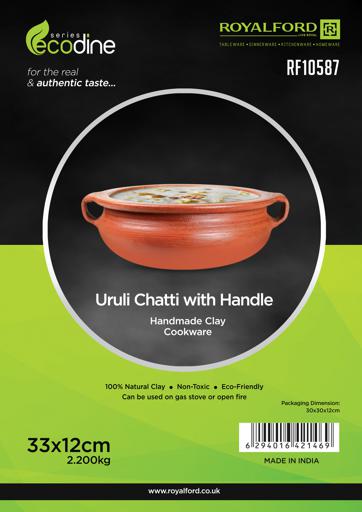 display image 8 for product Uruli Chatti with Handle, Handmade Clay Cookware, RF10587 | Can Be Used on Gas Stove or Open Fire | Natural Clay Pot/ Earthen Pot for Curry, Sambar, Rice & Dessert