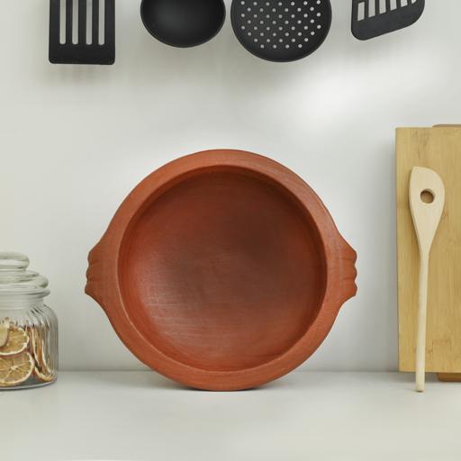 display image 4 for product Uruli Chatti with Handle, Handmade Clay Cookware, RF10587 | Can Be Used on Gas Stove or Open Fire | Natural Clay Pot/ Earthen Pot for Curry, Sambar, Rice & Dessert