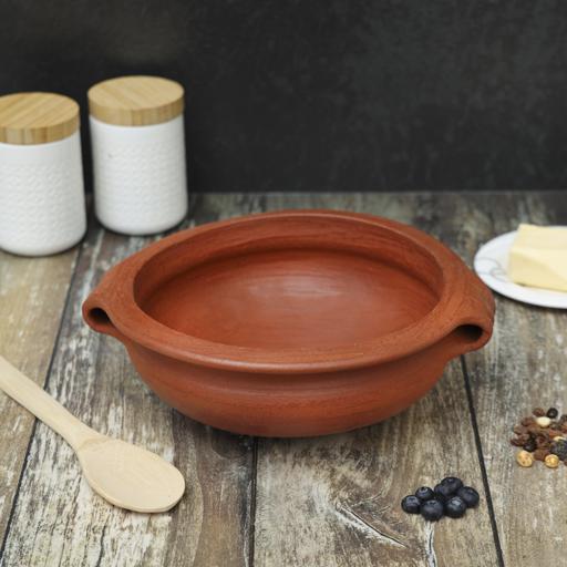 display image 3 for product Uruli Chatti with Handle, Handmade Clay Cookware, RF10587 | Can Be Used on Gas Stove or Open Fire | Natural Clay Pot/ Earthen Pot for Curry, Sambar, Rice & Dessert