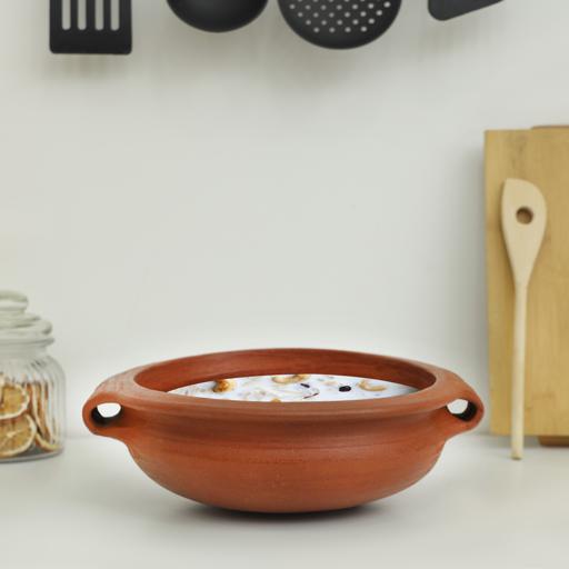 display image 2 for product Uruli Chatti with Handle, Handmade Clay Cookware, RF10587 | Can Be Used on Gas Stove or Open Fire | Natural Clay Pot/ Earthen Pot for Curry, Sambar, Rice & Dessert