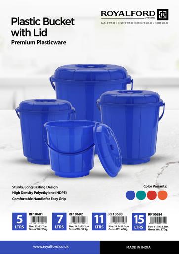 display image 8 for product Plastic Bucket with Lid, 15L Bucket with Handle, RF10684 | Plasticware Leak-proof Bucket | Sturdy, Long Lasting Design | Ideal for Home, Garden, DIY Bucket