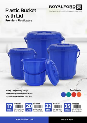 display image 9 for product Plastic Bucket with Lid, 17L Bucket with Handle, RF10685 | Plasticware Leak-proof Bucket | Sturdy, Long Lasting Design | Ideal for Home, Garden, DIY Bucket