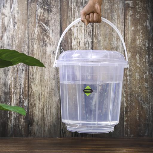 display image 1 for product Transparent Bucket with Lid, 15L Plastic Bucket RF10692 | Comfortable Handle for Easy Grip | Multifunctional | Ideal for Home, Garden, DIY Bucket | Leakproof Bucket with Lid