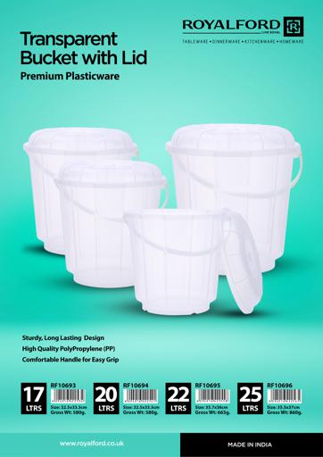 display image 10 for product Transparent Bucket with Lid, 25L Plastic Bucket RF10696 | Comfortable Handle for Easy Grip | Multifunctional | Ideal for Home, Garden, DIY Bucket | Leakproof Bucket with Lid