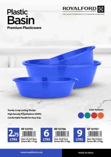 display image 7 for product Plastic Basin, 6L Rolled Rim Wash Tub, RF10706 | Multipurpose Washing Tub | Non-Slip Tub for Washing Dishes, Storing, Soaking Laundry, Cleaning, Gardening & Bathtub