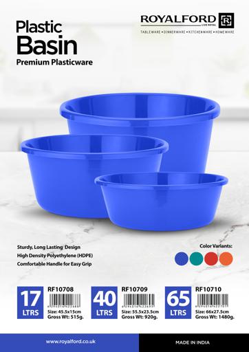 display image 7 for product Plastic Basin, 17L Plasticware Tub with Ring, RF10708 | Multipurpose Washing Tub | Non-Slip Tub for Washing Dishes, Storing, Soaking Laundry, Cleaning & Gardening