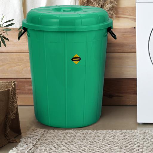 display image 1 for product Plastic Drum with Lid, Laundry Hamper with Handles, RF10721 | 40L Washing Bin, Dirty Clothes Storage, Bathroom, Bedroom, Closet, Laundry Basket