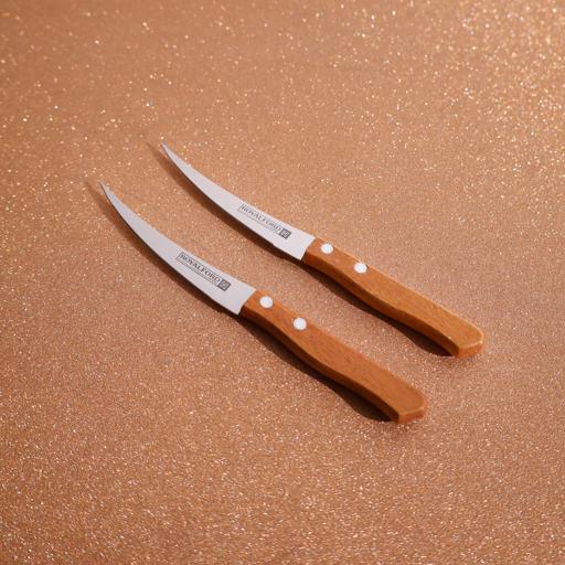 display image 1 for product 2pcs Fruit Knife Set, Stainless Steel Blade, RF10771 | Serrated Blades, Wooden Handle | Perfect for Slicing, Garnishing, Mincing, Peeling and Dicing