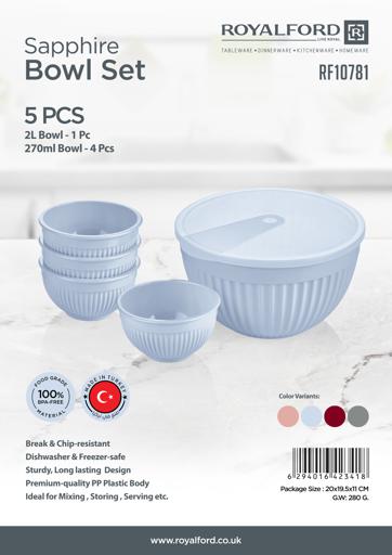 display image 9 for product Sapphire Bowl Set, 5pcs Bowl Server Ware, RF10781 | Dishwasher Safe Bowl | 2L Mixing Bowl | PP Plastic Bowl Set for Cereal, Salad, Soup, Rice