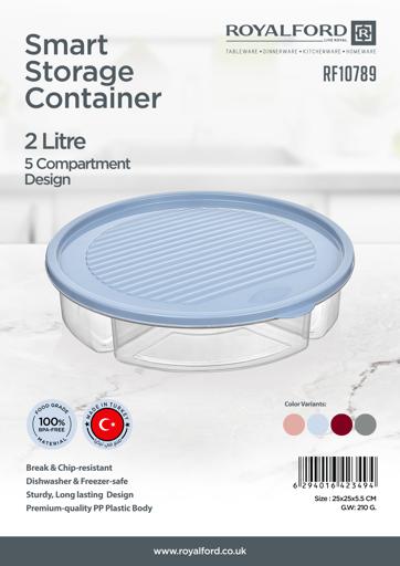 display image 8 for product Smart Storage Container, 5 Compartment Design, RF10789 | 2L Transparent Container | Reusable & Freezer Safe | Portable & Long-Lasting Design | Keeps Food Fresh | Multifunctional