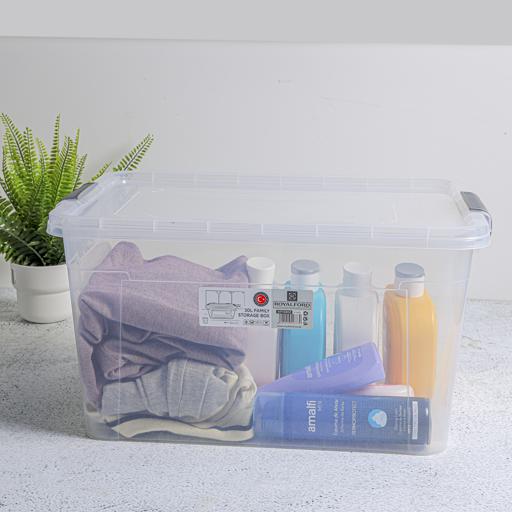 display image 1 for product Family Storage Box, 24L Plastic Clear Container, RF10812 | Transparent Large Storage Organizer Box with Lid | Ideal for Living Room, Bedroom, Garage