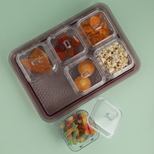 SNACK SERVING TRAY WITH ACRYLIC LID (4 SECTION)