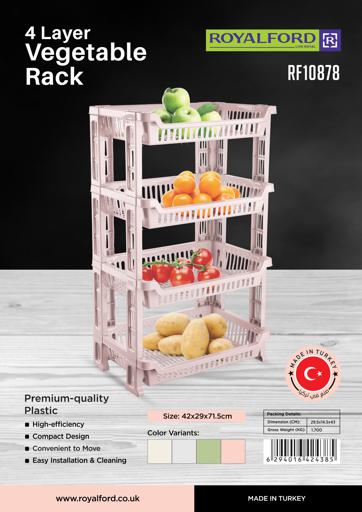 display image 6 for product Royalford 4-Layer Vegetable Rack| RF10878| Plastic Vegetable Rack| Multi-Purpose Storage Rack| Stand for Fruits and Vegetables| Storage Rack for Home, Office and Kitchen| Rectangular Stand| Compact Design| Light Pink