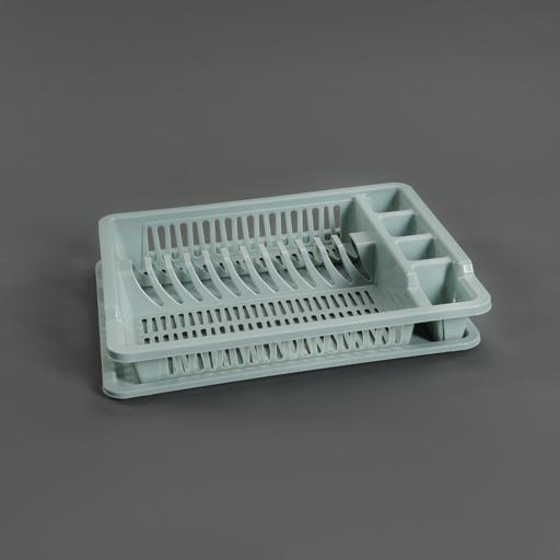 Sky Blue Plastic Dish Drainer - Plate Drying Rack with Cutlery